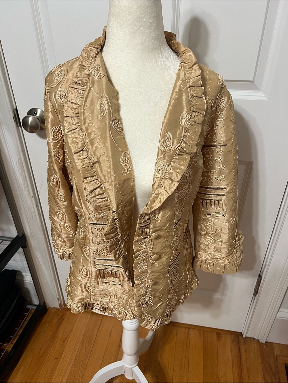 Vintage Gold Embroidered Ruffle-Trim Jacket - Picture 5 of 7